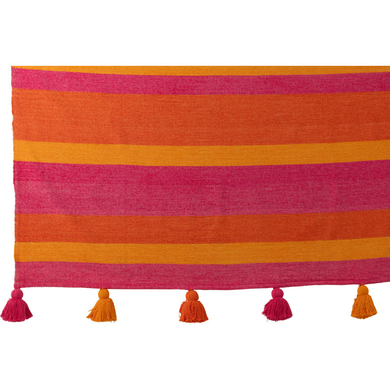 Plaid moderne 130x180 en Coton Multicolore Avec pompons Motif lignes Tazi - 3