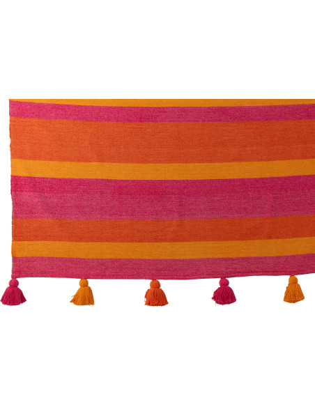 Plaid moderne 130x180 en Coton Multicolore Avec pompons Motif lignes Tazi - 3