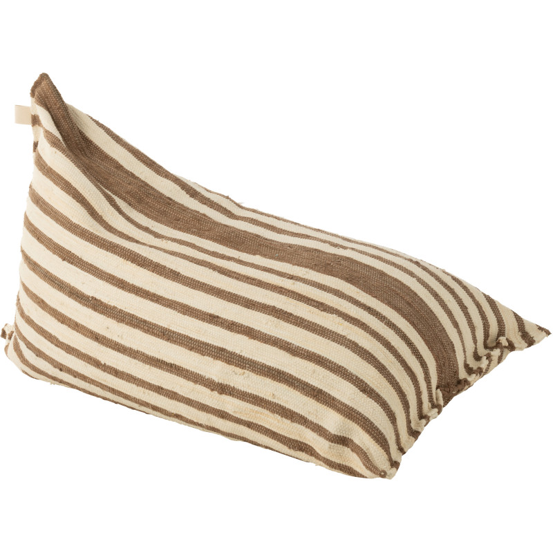 Grand Pouf ethnique chic 150x100 en Coton recyclé Blanc Marron Motif lignes Zoka - 1