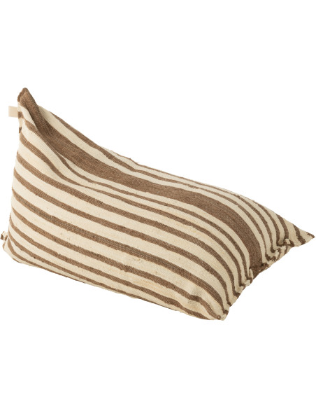 Grand Pouf ethnique chic 150x100 en Coton recyclé Blanc Marron Motif lignes Zoka - 1