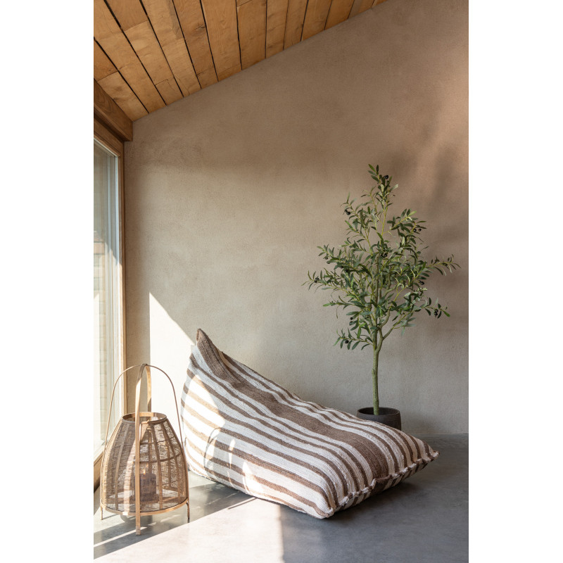 Grand Pouf ethnique chic 150x100 en Coton recyclé Blanc Marron Motif lignes Zoka - 2