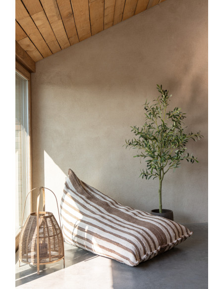 Grand Pouf ethnique chic 150x100 en Coton recyclé Blanc Marron Motif lignes Zoka - 2