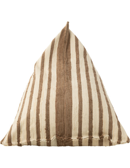 Grand Pouf ethnique chic 150x100 en Coton recyclé Blanc Marron Motif lignes Zoka - 3