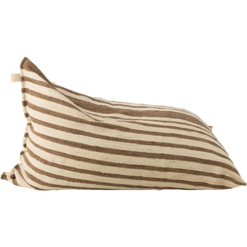 Grand Pouf ethnique chic 150x100 en Coton recyclé Blanc Marron Motif lignes Zoka - 4