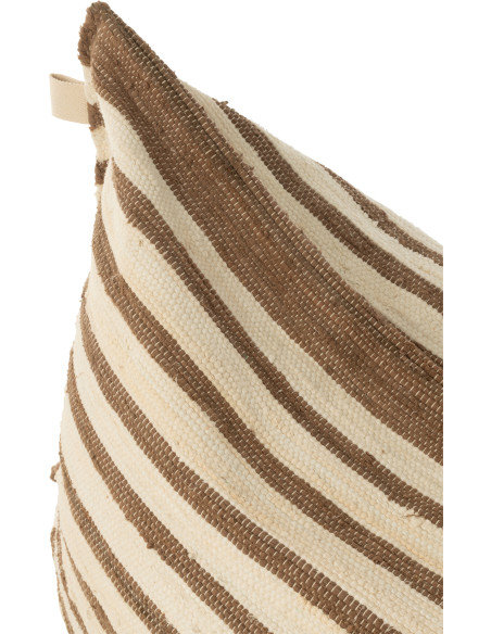 Grand Pouf ethnique chic 150x100 en Coton recyclé Blanc Marron Motif lignes Zoka - 6