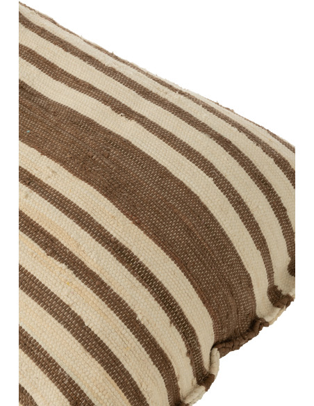 Grand Pouf ethnique chic 150x100 en Coton recyclé Blanc Marron Motif lignes Zoka - 7