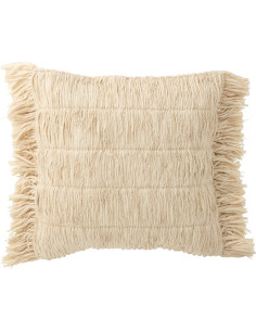 Grand Coussin bord de mer Carré 50x50 en Coton Blanc crème Avec franges Breeze - 1