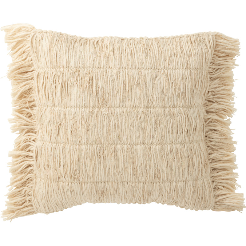 Grand Coussin bord de mer Carré 50x50 en Coton Blanc crème Avec franges Breeze - 1