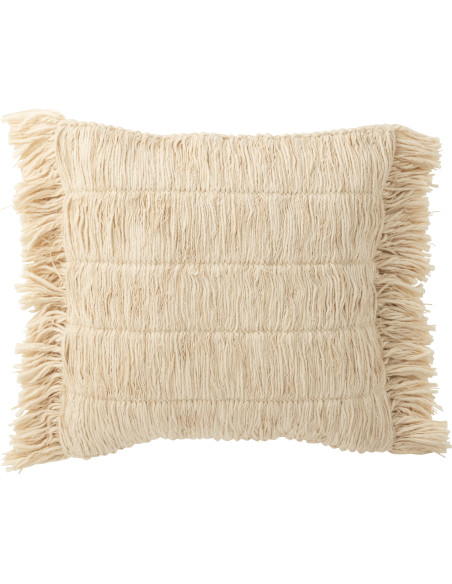 Grand Coussin bord de mer Carré 50x50 en Coton Blanc crème Avec franges Breeze - 1