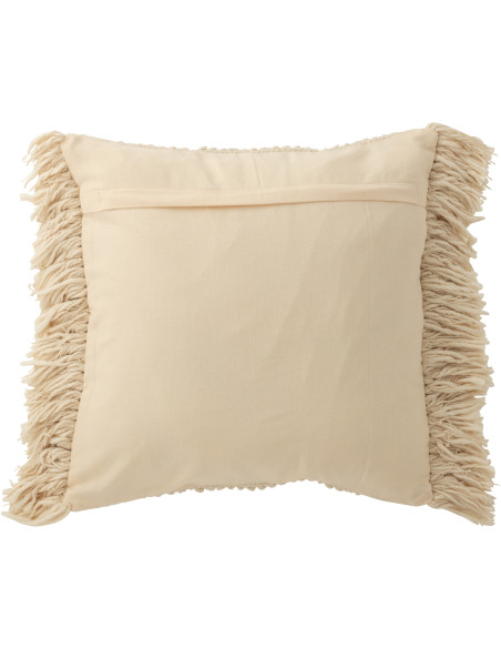 Grand Coussin bord de mer Carré 50x50 en Coton Blanc crème Avec franges Breeze - 2