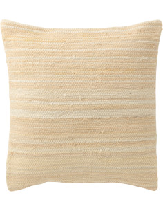 Grand Coussin bord de mer Carré 50x50 en Coton recyclé Saumon Blanc crème Motif tissé Breeze - 1