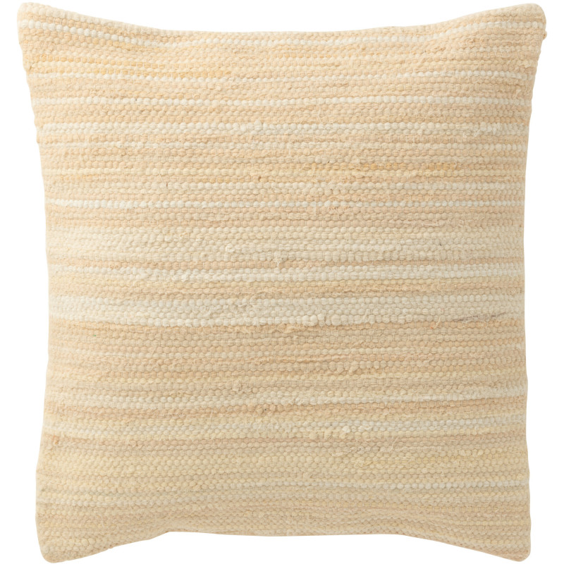 Grand Coussin bord de mer Carré 50x50 en Coton recyclé Saumon Blanc crème Motif tissé Breeze - 1