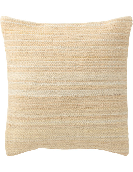 Grand Coussin bord de mer Carré 50x50 en Coton recyclé Saumon Blanc crème Motif tissé Breeze - 1