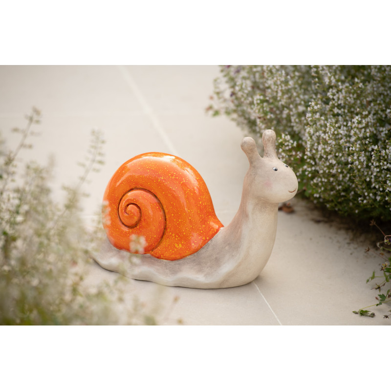 Grande Statuette de jardin Escargot 39 cm en Résine Orange Beige Mgo - 2