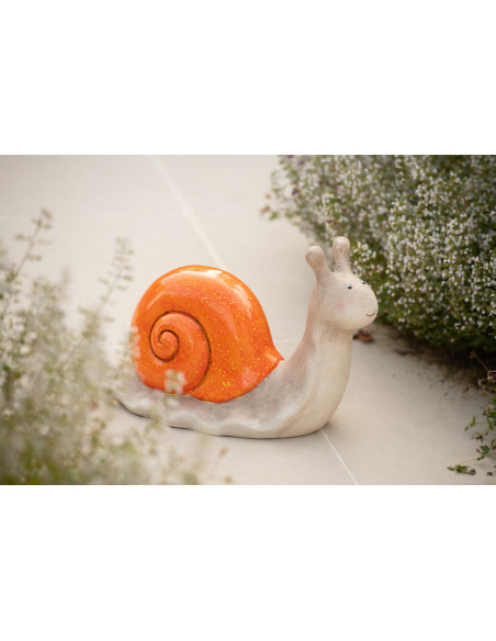 Grande Statuette de jardin Escargot 39 cm en Résine Orange Beige Mgo - 2