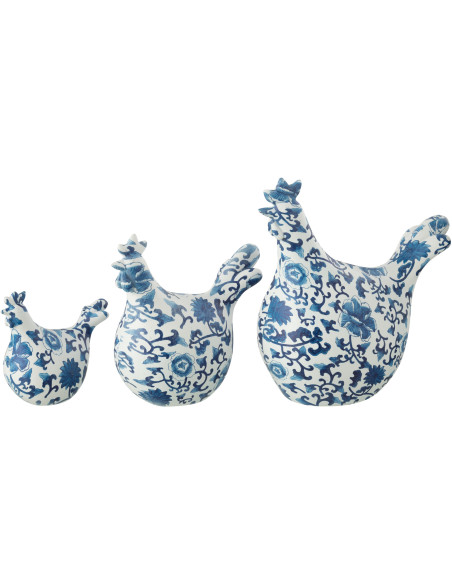 Statuettes déco Coqs en Résine Blanc Bleu Motif fleurs Vyna (Lot de 3) - 2