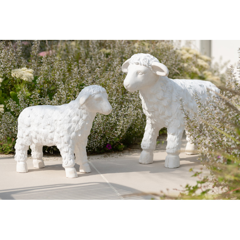 Grande Statue de jardin Mouton 70 cm en Résine Beige Panu - 2