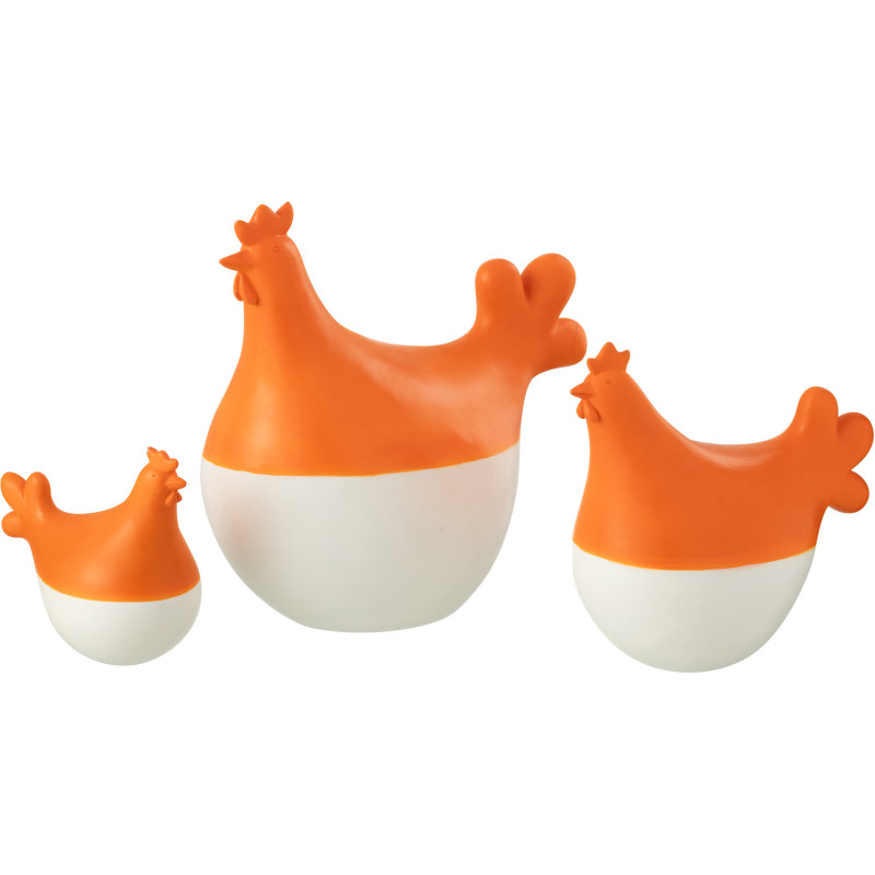 Statuettes déco modernes Coqs en Résine Orange Blanc Zano (Lot de 3) - 1