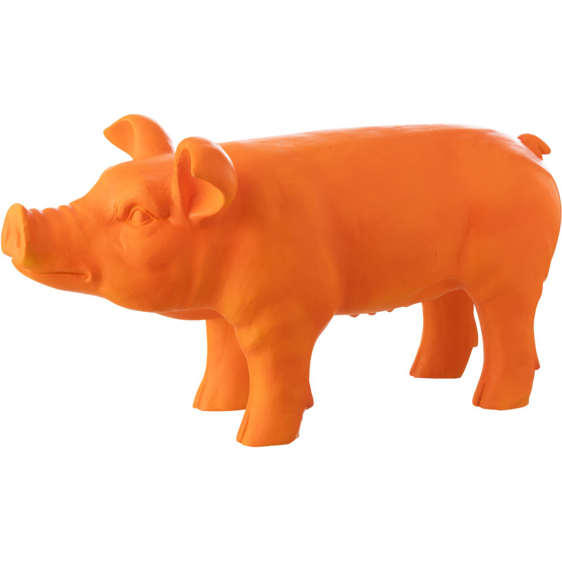 Grande Statue de jardin Cochon 66 cm en Résine Orange Simo - 1