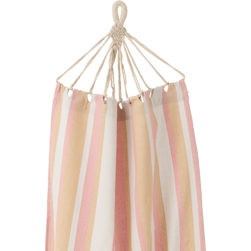 Hamac extérieur 1 place 200x100 en Coton Polyester Blanc Beige Rose Motif rayures Zelo - 3