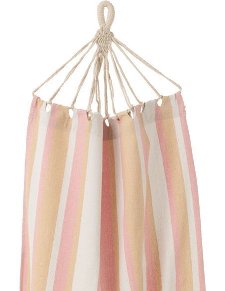 Hamac extérieur 1 place 200x100 en Coton Polyester Blanc Beige Rose Motif rayures Zelo - 3