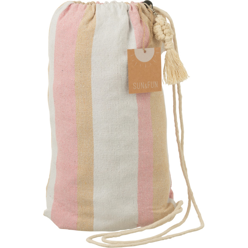 Hamac extérieur 1 place 200x100 en Coton Polyester Blanc Beige Rose Motif rayures Zelo - 4