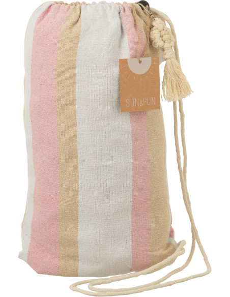 Hamac extérieur 1 place 200x100 en Coton Polyester Blanc Beige Rose Motif rayures Zelo - 4