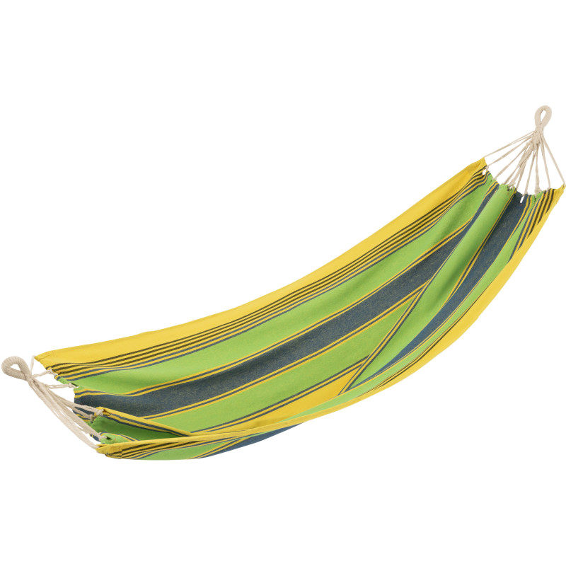 Hamac extérieur 1 place 200x100 en Coton Polyester Vert Jaune Bleu Motif rayures Zelo - 1
