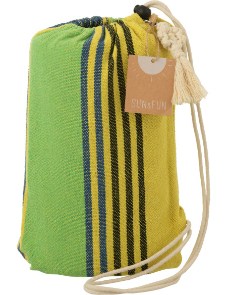 Hamac extérieur 1 place 200x100 en Coton Polyester Vert Jaune Bleu Motif rayures Zelo - 4
