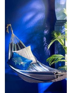 Hamac extérieur 1 place 200x100 en Coton Polyester Bleu Blanc Motif rayures Zelo - 2