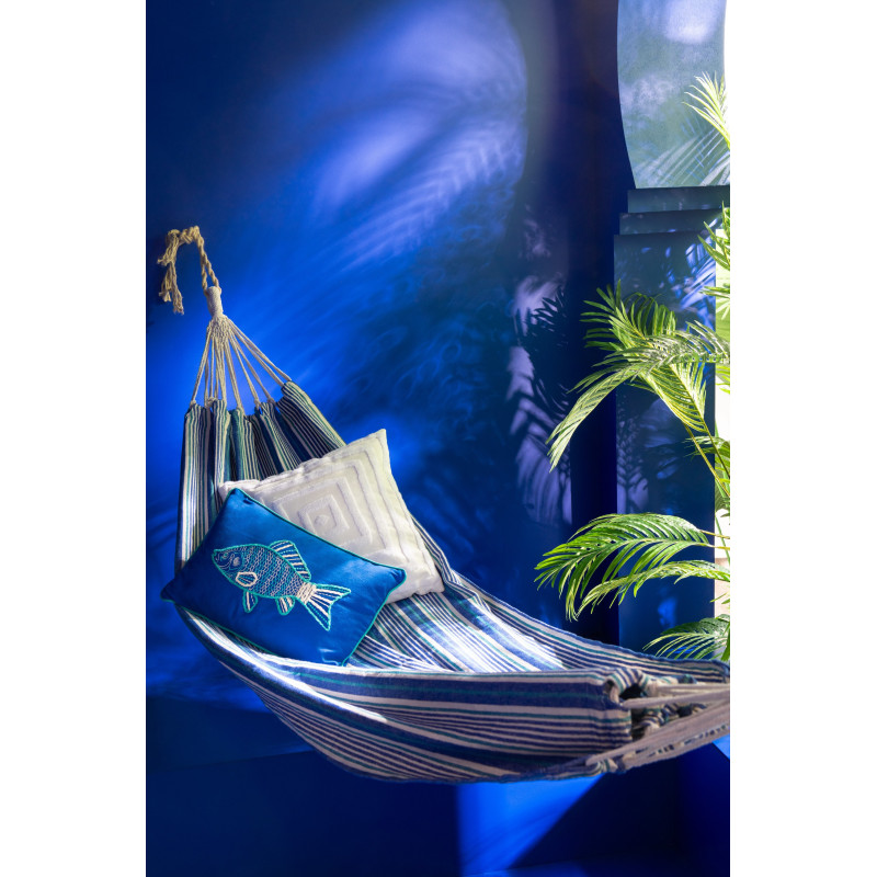 Hamac extérieur 1 place 200x100 en Coton Polyester Bleu Blanc Motif rayures Zelo - 2
