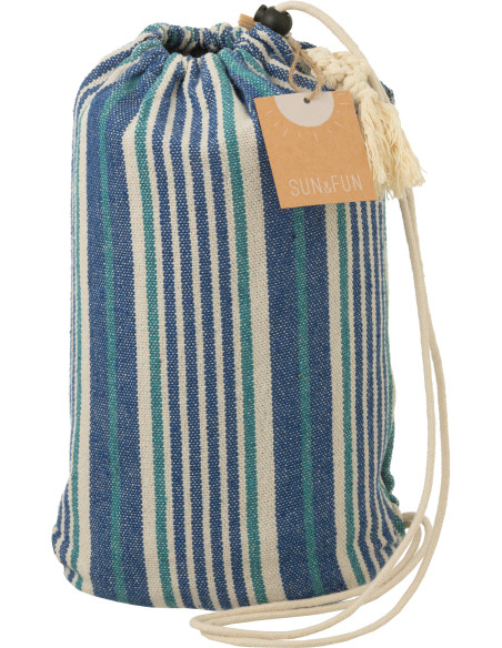 Hamac extérieur 1 place 200x100 en Coton Polyester Bleu Blanc Motif rayures Zelo - 5