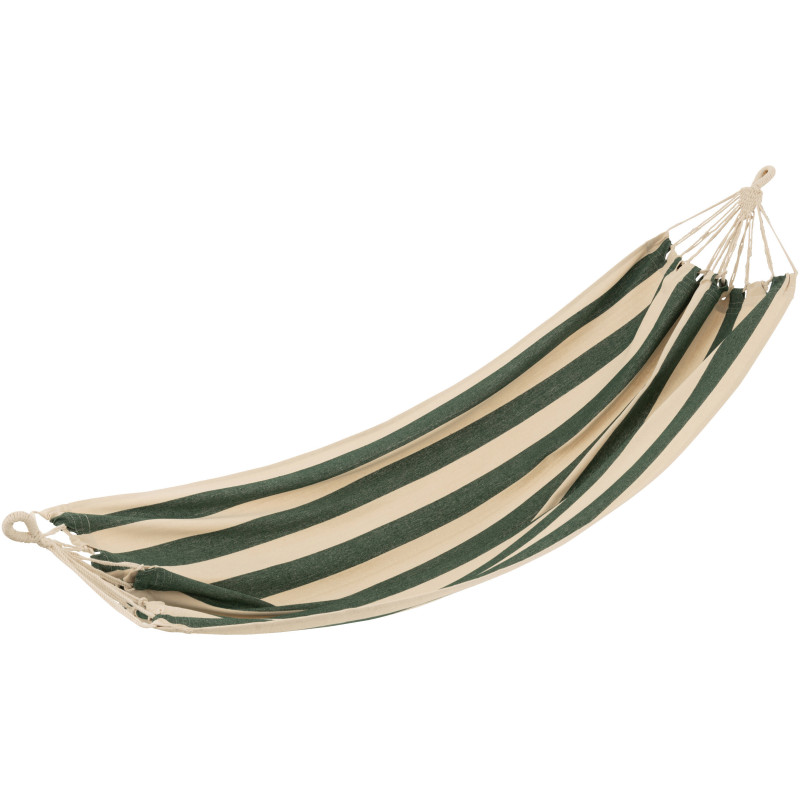 Hamac extérieur 1 place 200x100 en Coton Polyester Vert foncé Blanc écru Motif grandes rayures Nelu - 1