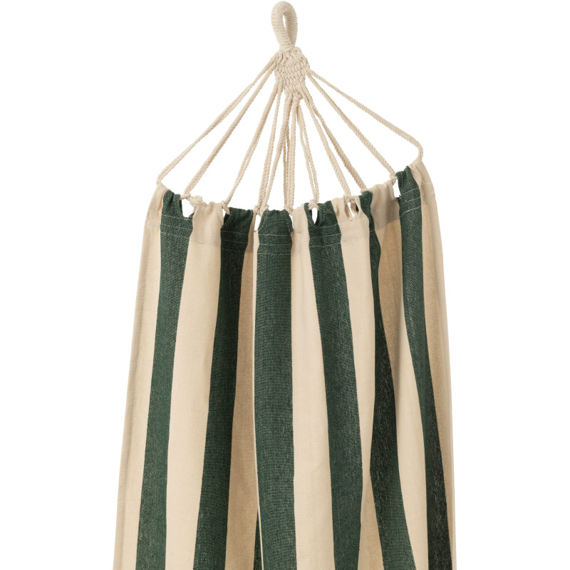 Hamac extérieur 1 place 200x100 en Coton Polyester Vert foncé Blanc écru Motif grandes rayures Nelu - 3
