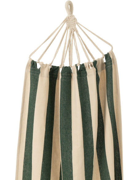 Hamac extérieur 1 place 200x100 en Coton Polyester Vert foncé Blanc écru Motif grandes rayures Nelu - 3