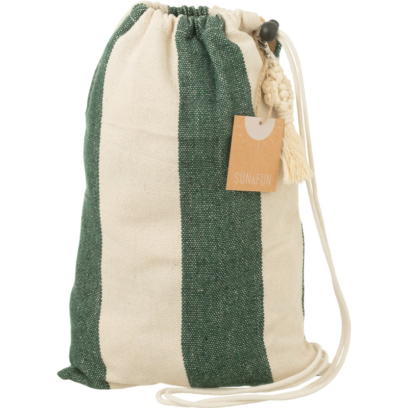 Hamac extérieur 1 place 200x100 en Coton Polyester Vert foncé Blanc écru Motif grandes rayures Nelu - 4