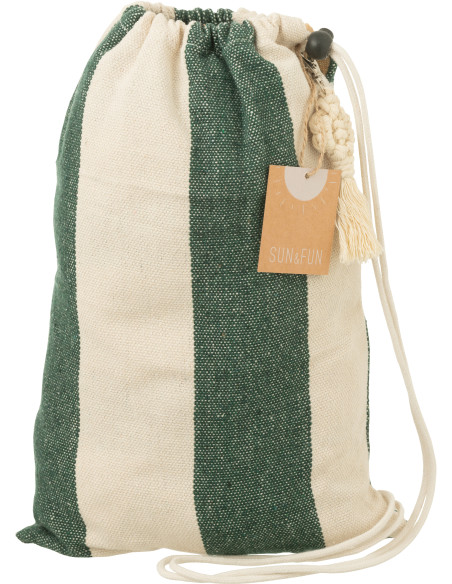 Hamac extérieur 1 place 200x100 en Coton Polyester Vert foncé Blanc écru Motif grandes rayures Nelu - 4