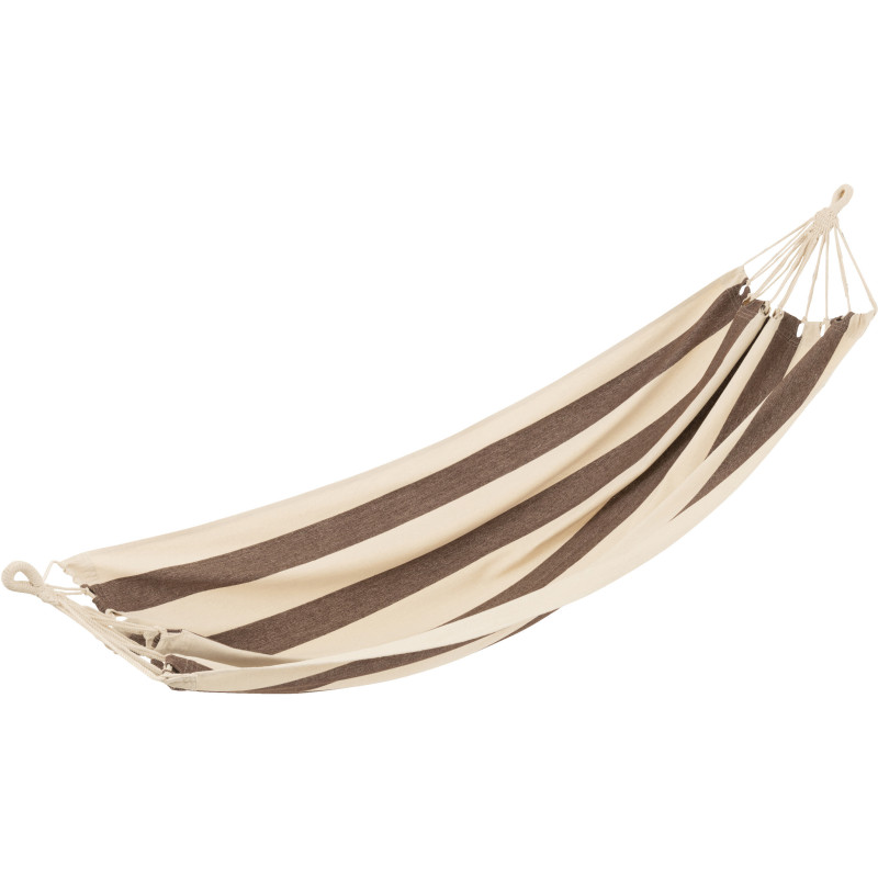 Hamac extérieur 1 place 200x100 en Coton Polyester Marron Blanc écru Motif grandes rayures Nelu - 1