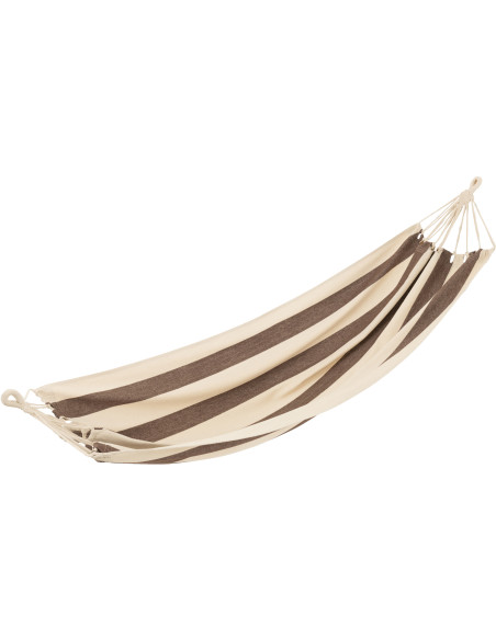 Hamac extérieur 1 place 200x100 en Coton Polyester Marron Blanc écru Motif grandes rayures Nelu - 1