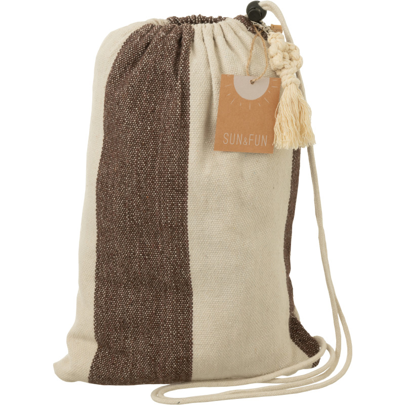 Hamac extérieur 1 place 200x100 en Coton Polyester Marron Blanc écru Motif grandes rayures Nelu - 4