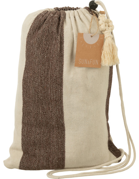 Hamac extérieur 1 place 200x100 en Coton Polyester Marron Blanc écru Motif grandes rayures Nelu - 4