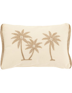 Coussin Palmiers Rectangulaire 45x30 en Coton Blanc crème Beige Puni - 1