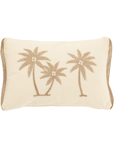Coussin Palmiers Rectangulaire 45x30 en Coton Blanc crème Beige Puni - 1