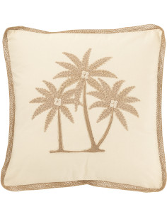Coussin Palmiers Carré 45x45 en Coton Blanc crème Beige Puni - 1