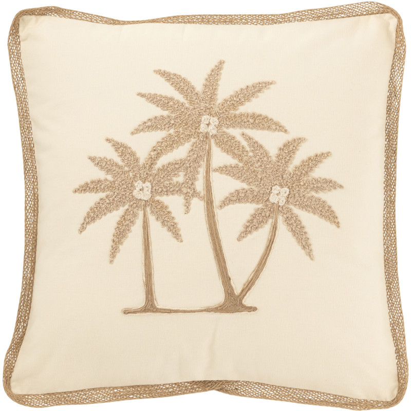 Coussin Palmiers Carré 45x45 en Coton Blanc crème Beige Puni - 1