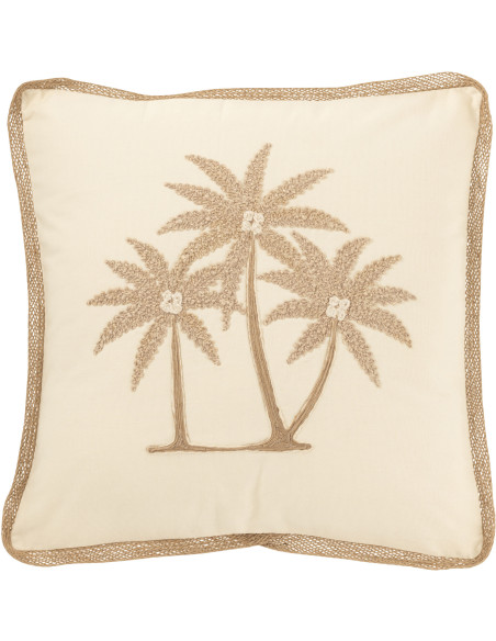 Coussin Palmiers Carré 45x45 en Coton Blanc crème Beige Puni - 1