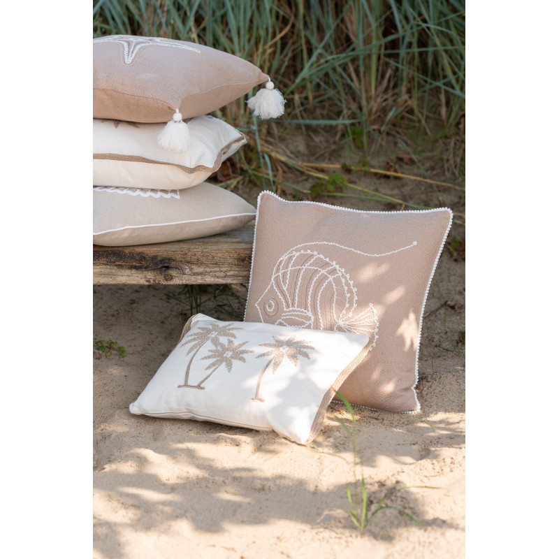 Coussin Palmiers Carré 45x45 en Coton Blanc crème Beige Puni - 2