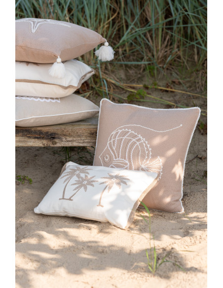 Coussin Palmiers Carré 45x45 en Coton Blanc crème Beige Puni - 2