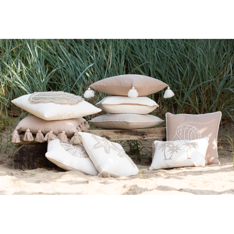 Coussin Palmiers Carré 45x45 en Coton Blanc crème Beige Puni - 5