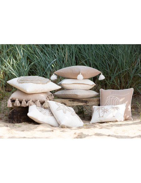 Coussin Palmiers Carré 45x45 en Coton Blanc crème Beige Puni - 5